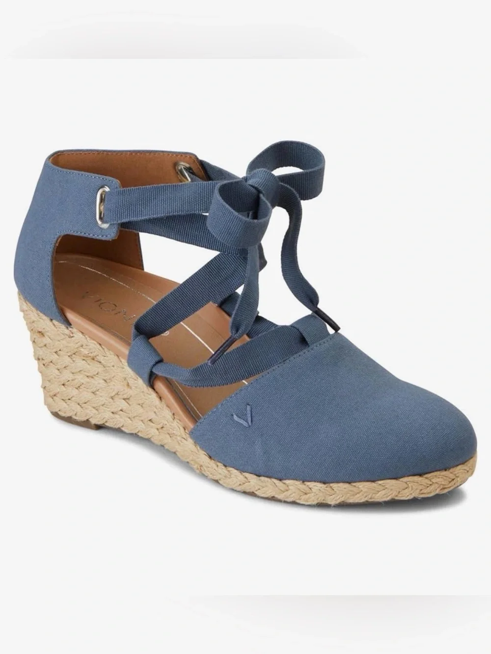 Espadrille Wedge Kaitlyn Lace-Up Sandal in Denim Blue